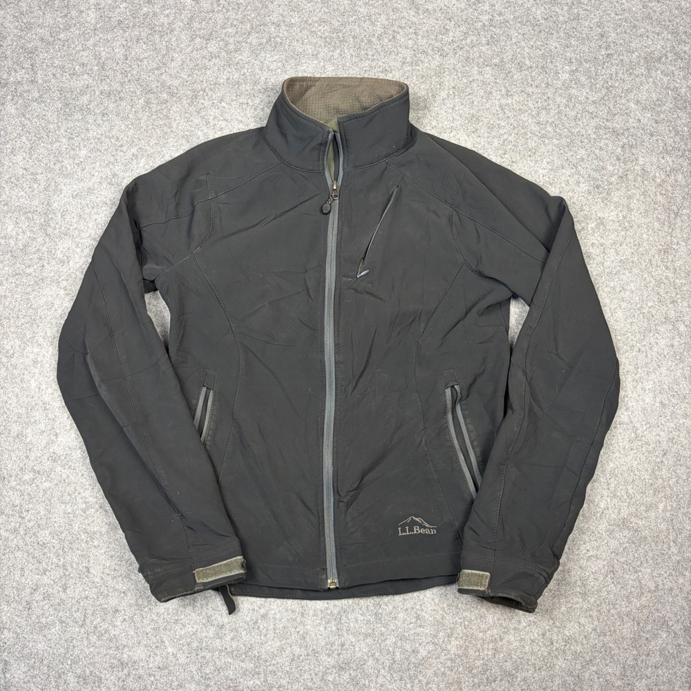 LL Bean Black Softshell Jacket Full Zip Grid Fleece Lined Misses XS REG 267486